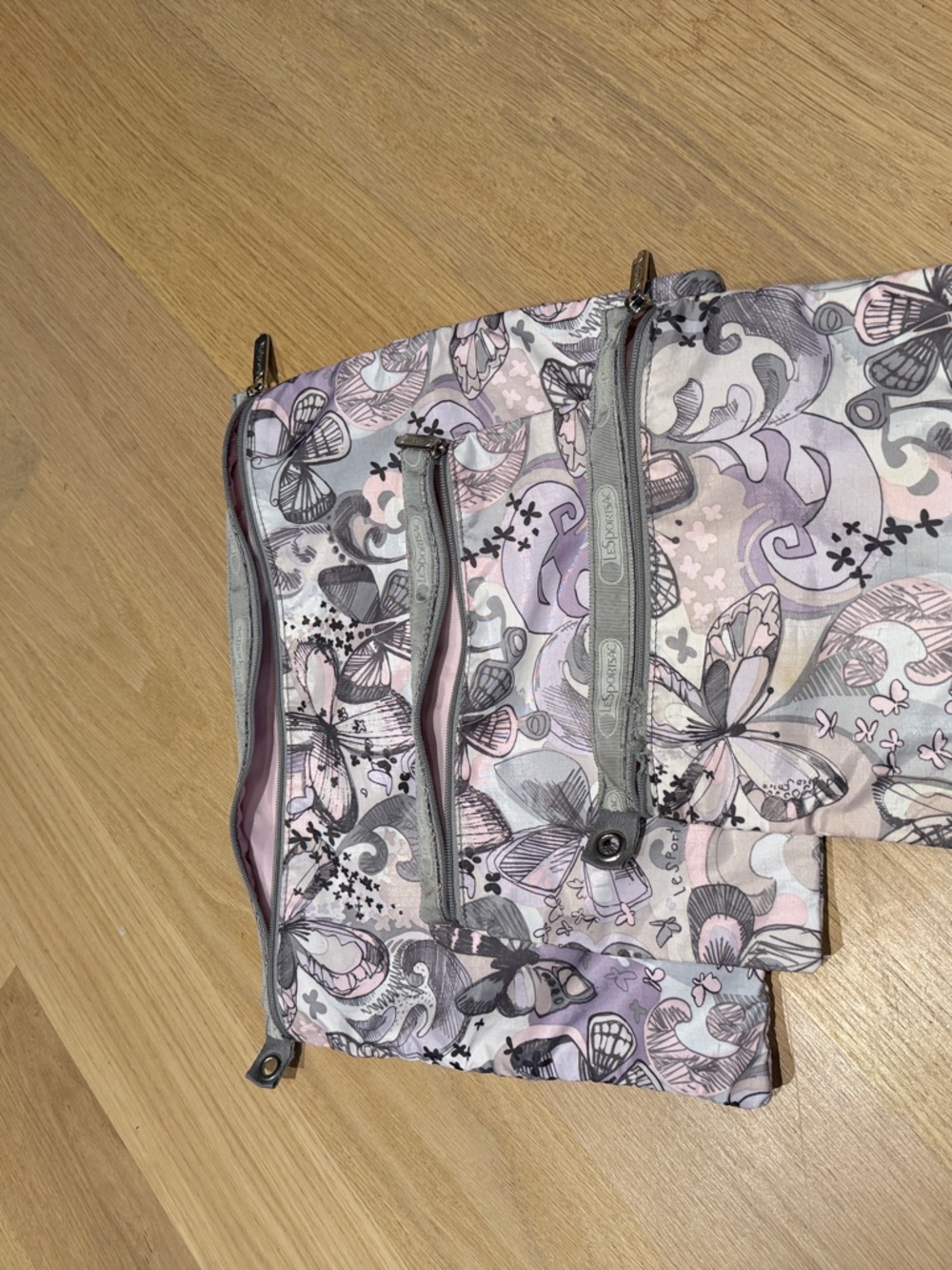 Lesportsac Butterfly & Floral Cosmetic Pouch Trio in Pink and Gray